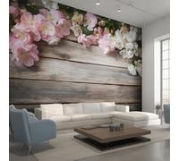 Générique Papier Peint Bois Papier Peint Panoramique Effet Bois Floral Rustique Papiers Peints Intissé Fresque Murale, Decoration Chambre Salon, 200 x 140 cm C0&RRD