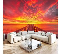 Générique Papier Peint Bord De Mer Promenade Coucher De Soleil 3D Panoramique intissé Murale Papier Peint xxl Fresque Murale Moderne Peinture Murale Décorative pour Salon Chambre 250x175 5yf246