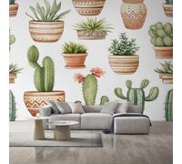Générique Papier Peint Cactus 300X210cm, Papier Peint Intissé Succulentes Désert Plantes en Pot Salon Chambre Panoramique Decoration, Fresque Murale Décoration Murale D33