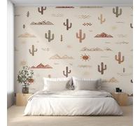 Générique Papier Peint Cactus 366X254cm, Papier Peint Intissé Boho Désert Succulentes Salon Chambre Panoramique Decoration, Fresque Murale Décoration Murale D26