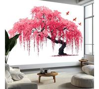 Générique Papier Peint Cerisiers Vol Oiseaux Paysage Rêveur Panoramique 3D Blanc Papier Peint Murale pour Enfant Chambre Salon Décoration Intérieure Poster Mural XXL Grande Affiche 350 x 256 cm