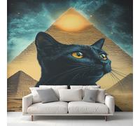 Générique Papier Peint Chat Noir Papier Peint Panoramique Pyramide Égypte Papiers Peints Intissé Fresque Murale, Decoration Chambre Salon Wallpaper, 250 x 175 cm 10&JG