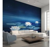 Générique Papier Peint Ciel Nocturne, Motif Papier Peint Intissé Panoramique Lotus Ciel Étoilé 400x280 Wallpaper Pour Salon Chambre Deco Murale W&94