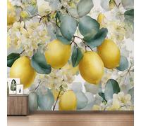 Générique Papier Peint Citron Papier Peint Panoramique Feuille Verte Jaune Papiers Peints Intissé Fresque Murale, Decoration Chambre Salon Wallpaper, 200 x 140 cm GI&3