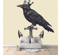 Générique Papier Peint Corbeau Papier Peint Panoramique 3D Corbeau à Ancre Noire Intissé Photo Mural Moderne Poster Salon Chambre Mur de fond Bureau Décoration de Maison 150 × 105 cm
