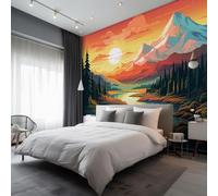Générique Papier Peint Coucher de Soleil Paysage 400X280cm, Papier Peint Intissé Forêt Montagne Enneigée Salon Chambre Panoramique Decoration, Fresque Murale Décoration Murale D15