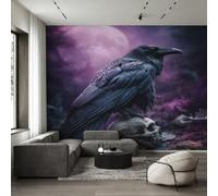 Générique Papier Peint Crâne Corbeau Papier Peint Panoramique Squelette Oiseau Gothique Papiers Peints Intissé Fresque Murale, Decoration Chambre Salon Wallpaper, 400 x 280 cm 3&-1L