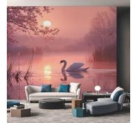 Générique Papier Peint Cygne 400X280cm, Papier Peint Intissé Paysage Coucher de Soleil Salon Chambre Panoramique Decoration, Fresque Murale Décoration Murale D11