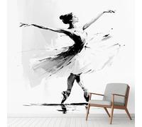 Générique Papier Peint Danseuse Ballet Fille, Noir et Blanc Art Murale 315 x 450 cm, Élégant Ballerine Stickers Muraux pour Salon Chambre Salle de Bain Autocollant Murale Décoration