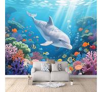 Générique Papier Peint Dauphin, Wall Mural Monde Sous-Marin Coloréinspiration Design Français Rendu 3D Réaliste Solution Rénovation Rapide Pose Facile Sans Odeur 250X175cm