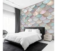 Générique Papier Peint Écailles de Sirène 3D Panoramique 416 x 254 cm, Papier Peint Intissé Animaliers Écailles de Poisson 3D Décoration Murale, Papiers Peints pour Salon Chambre saf-1