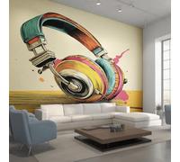 Générique Papier Peint Écouteur Papier Peint Panoramique Aquarelle Musique Papiers Peints Intissé Fresque Murale, Decoration Chambre Salon Wallpaper, 366 x 254 cm KG&02