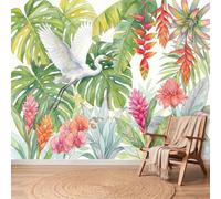 Générique Papier Peint Élégant Animal Aigrette Panoramique Tropical Plantes Fleurs Papier Peint Effet 3d Décoration Murale pour Salon Chambre à Coucher Maison Décoration Intérieure 400 x 280cm