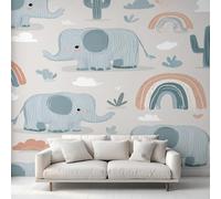 Générique Papier Peint éléphant Papier Peint Panoramique Boho Dessin Animé Enfant Garçon Papiers Peints Intissé Fresque Murale, Decoration Chambre Salon, 450 x 260 cm CQ&B9S