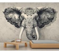 Générique Papier peint éléphants, grand format, motif mandala éléphants, pour salon, art ethnique, 150 x 105 cm (non autocollant)