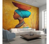 Générique Papier Peint Femme Africaine, 150x105, Jaune Bleu