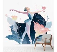 Générique Papier Peint Fille Danseuse Ballet Fleur, Élégant Modèle Decoration Stickers Muraux, Bohême Vinyle Murale Poster pour Chambre Salon Cuisine Adhesif Meuble 200 x 140 cm