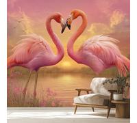Generique Papier Peint Flamant Rose Panoramique Murale, Intissé Papier Peint Amour Romantique Oiseaux Salon Chambre Cuisine, Flamant Rose Decoratif Mural 450 x 315 cm