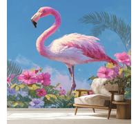 Generique Papier Peint Flamant Rose Panoramique Murale, Intissé Papier Peint Magnifique Oiseaux Fleuri Salon Chambre Cuisine, Flamant Rose Decoratif Mural 450 x 315 cm