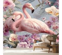 Generique Papier Peint Flamant Rose Panoramique Murale, Intissé Papier Peint Oiseaux Fleuri Salon Chambre Cuisine, Flamant Rose Decoratif Mural 250 x 175 cm