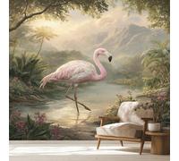 Generique Papier Peint Flamant Rose Panoramique Murale, Intissé Papier Peint Paysage Forêt Animaux Salon Chambre Cuisine, Flamant Rose Decoratif Mural 350 x 256 cm