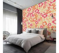 Générique Papier Peint Fleur Rétro, Motif Papier Peint Intissé Panoramique Groovy Hippie 70s 200x140 Wallpaper Pour Salon Chambre Deco Murale W&37