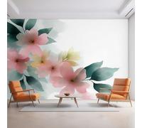 Générique Papier Peint Fleur Rose et Jaune 450X260cm, Papier Peint Intissé Aquarelle Florale Simplicité Salon Chambre Panoramique Decoration, Fresque Murale Décoration Murale D30
