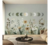 Générique Papier Peint Fleur Sauvage Panoramique 400 x 280 cm, Papier Peint Intissé Phase Lunaire Botanique Décoration Murale, Papiers Peints pour Salon Chambre saf-3