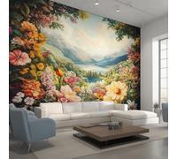 Générique Papier Peint Fleurs Vintage Papier Peint Panoramique Paysage Naturel Montagne Floral Papiers Peints Intissé Fresque Murale, Decoration Chambre Salon, 350 x 256 cm C0&RRD