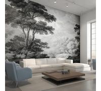 Générique Papier Peint Forêt, 250x175, Noir Gris | Papier Peint Panoramique Arbre Peinture a l'Encre, Decoration Salon Chambre, Intissé Fresque Murale W65