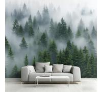 Générique Papier Peint Forêt Brumeuse, 250x175, Gris Vert | Papier Peint Panoramique Pin, Decoration Salon Chambre, Intissé Fresque Murale W66