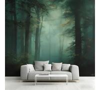 Générique Papier Peint Forêt Brumeuse, 300x210, Noir Vert | Papier Peint Panoramique Forêt Mystique, Decoration Salon Chambre, Intissé Fresque Murale W66