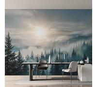 Générique Papier Peint Forêt Brumeuse Papier Peint Panoramique Paysage Naturel Soleil Arbre Papiers Peints Intissé Fresque Murale, Decoration Chambre Salon Wallpaper, 300 x 210 cm BH&6