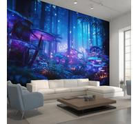 Générique Papier Peint Forêt Magique, 150x105, Bleu Violet Profond | Papier Peint Panoramique Champignon Psychédélique, Decoration Salon Chambre, Intissé Fresque Murale W65