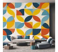 Générique Papier Peint Géométriqu Vintage 366X254cm, Papier Peint Intissé Milieu du Siècle Salon Chambre Panoramique Decoration, Fresque Murale Décoration Murale D8