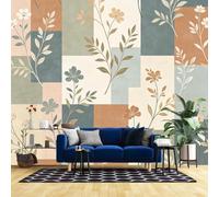 Générique Papier Peint Géométrique Botanique Moderne, Art Mural Floral Scandinave 3D Panoramique, Papier Peint Bohème Intissé Sur Mesure Pour Salon, Chambre, Fond Tv, Décoration Murale 368 Cm