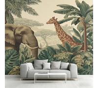 Générique Papier Peint Girafe Éléphant Panoramique 416 x 254 cm, Papier Peint Intissé Animaux Jungle Tropicale Décoration Murale, Papiers Peints pour Salon Chambre saf-2