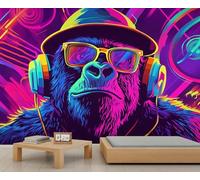 Générique Papier peint Gorille Noir, Papier peint tendance grand format Gorille pour salon, Singe Animal Amusant 390x260cm (Non autocollant)