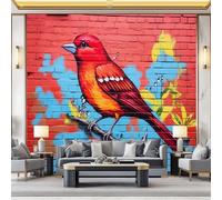 Générique Papier Peint Graffiti Street Art Oiseaux - Rouge Moderne Murales pour Salon Chambre D'Enfant Décoration, Mural Papier Peint Intissé pour Mur de Fond de Canapé 200 x 140 cm