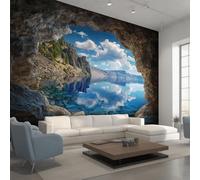 Générique Papier Peint Grotte Papier Peint Panoramique Vue de Fenêtre Montagne Mer Paysage Naturel Papiers Peints Intissé Fresque Murale, Decoration Chambre Salon Wallpaper, 450 x 315 cm KG&02