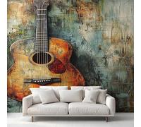 Générique Papier Peint Guitare Graffiti Papier Peint Panoramique Musique Rock Papiers Peints Intissé Fresque Murale, Decoration Chambre Salon, 500 x 260 cm M&31C