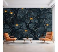 Générique Papier Peint Halloween 200X140cm, Papier Peint Intissé Arbre Mort Lanterne Gothique Salon Chambre Panoramique Decoration, Fresque Murale Décoration Murale D32