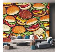 Générique Papier Peint Hamburger 300X210cm, Papier Peint Intissé Abstrait Dessin Animé Nourriture Salon Chambre Panoramique Decoration, Fresque Murale Décoration Murale D8