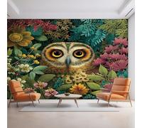 Générique Papier Peint Hibou 366X254cm, Papier Peint Intissé Fleur Forêt Tropical Chouette Salon Chambre Panoramique Decoration, Fresque Murale Décoration Murale D30
