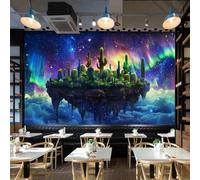 Générique Papier Peint Îles Flottantes Cactus 3D Panoramique intissé Murale Ciel étoilé Abstrait Papier Peint xxl Fresque Murale Moderne Peinture Murale Décorative pour Salon Chambre 300x210 12yf44