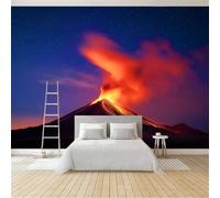 Générique Papier Peint Impression Minimalisme Volcan Enchanteur, Papier Peint Intissé Panoramique Violet Foncé Décoration Murale Pour Salon Chambre Chambre D'Enfant 300 x 210 cm (L x H)