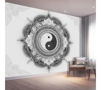 Générique Papier Peint Imprimé Symétrie Symbole Yin-Yang Mandala, Blanc Peint Panoramique Décoration Murale Intissé - 300 x 210 cm（WxH pour salon adulte chambre d'Enfants restaurant décoration