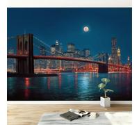 Générique Papier Peint imprimée 3D Scène Nocturne Moderne De Brooklyn, 250 x 175 cm Tapisserie murale Panoramique Intissé Moderne, Décoration Murale, Écologique, Pour Salon Chambre, Bleu Marine