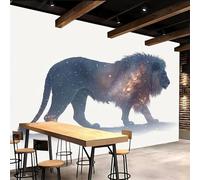 Générique Papier Peint Intissé 300x256cm Lion papier peint meuble Forêt étoilée Toile imprimée effet peinture à l’huile, installation sans couture, idéale pour chambre adulte