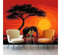 Générique Papier Peint Intissé 350 x 256 cm - Nature Prairie Animaux Coucher De Soleil Panoramique Fresque Murale, Rouge Mural Papier Peint pour Salon Chambre D'enfants Fond Tv Décoration Poster